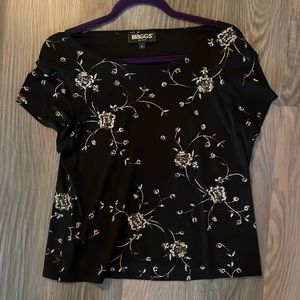 Vintage Briggs black floral short sleeve blouse